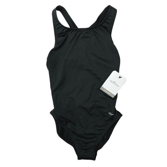 Dolfin NWT Women's Black Scoop Neck Stretchable Aquashape One Piece Swimsuit 34 - Picture 1 of 4